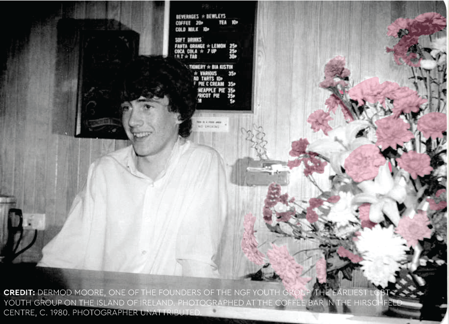Credit: Dermod Moore, one of the founders of the NGF Youth Group, the earliest LGBT
youth group on the island of Ireland. Photographed at the coffee bar in the Hirschfeld
Centre, c. 1980. Photographer unattributed.